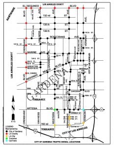 Map of all traffic signals in the City of Gardena
