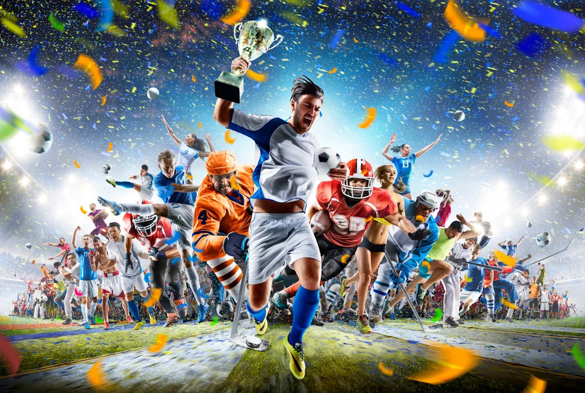 An image with a variety of people playing different kinds of sports